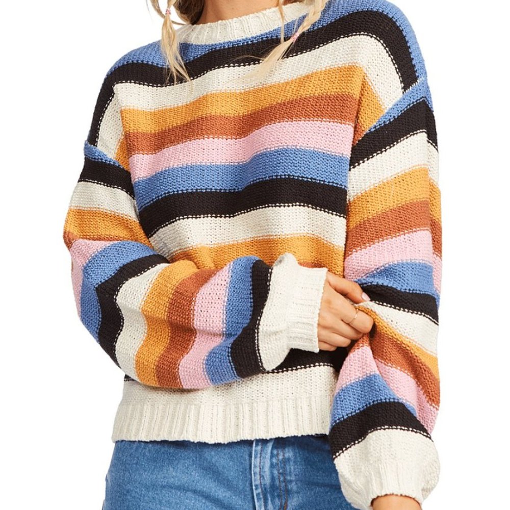 Billabong Toffee & Navy Multicolor Stripe Seeing Double Sweater - Juniors